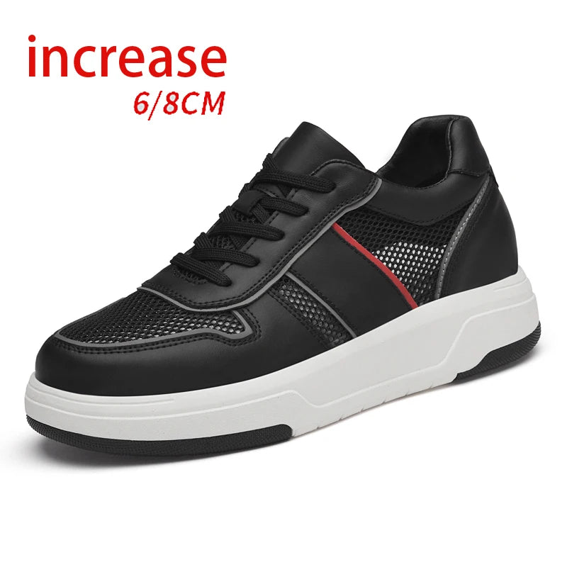 Men's Summer Durable Mesh Height-Increasing 8CM Breathable White Shoes 6CM Thick-Soled Elevator Sneakers All-Match Casual