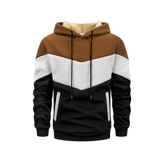 Men's Hooded Sweatshirt Patchwork Fleece Thicken Warm Hoodies Streetwear Autumn Winter Casual Sportswear Outwear Male Clothing