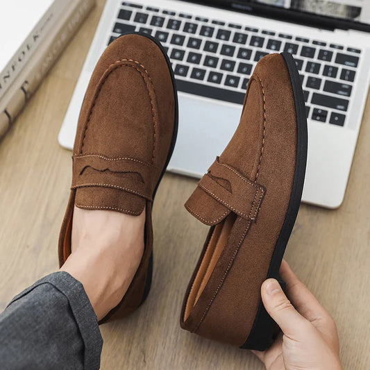 Autumn Suede Loafers Man Large Size 45 Comfort Slip-on Casual Shoes Men Flats Retro Brown Moccasins For Men zapatos de hombre
