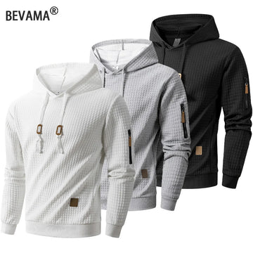 Autumn/Winter Men's Jacquard Plaid Hoodie Men Casual Solid Pullover Hooded Sweatshirt Streetwear Outdoor Sports Running Hoodie