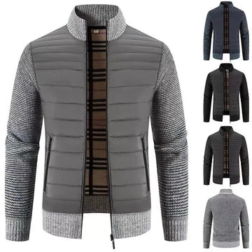 Thickened Fleece Men's Knitted Cardigan Sweater Slim Fit Stand Collar Jacket Korean Style Winter Casual Outerwear Coat