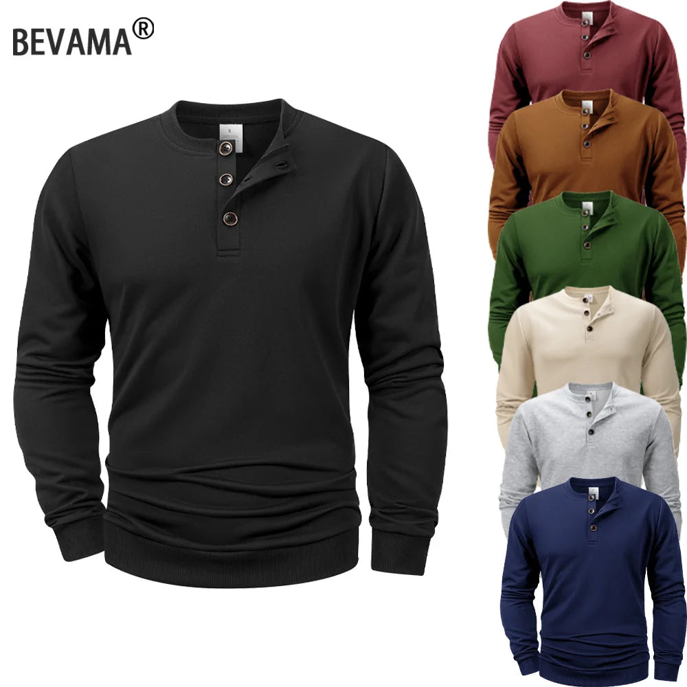 Men's Long Sleeve Henley Shirts Hoodie Thick 3-Button Autumn Casual Tops Solid Color Soft Basic Hoodies Tops 2025 Men Clothing