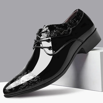 Classic Black Man Dress Shoes Pointed-Toe Shiny Formal Shoes For Man Large Size 48 High-Heeled Social Shoe Male chaussure hommes