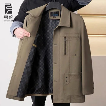 Jackets Men Coats Single Breasted Coat Casual Turn Down Collar Splice Simple Jacket Outerwear Autumn Winter Open Stitch