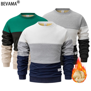 Men's Patchwork Long Sleeved Sweatshirt Clothing Casual Loose Fleece Warm Pullover Streetwear Male Autumn Winter Sports Outwear