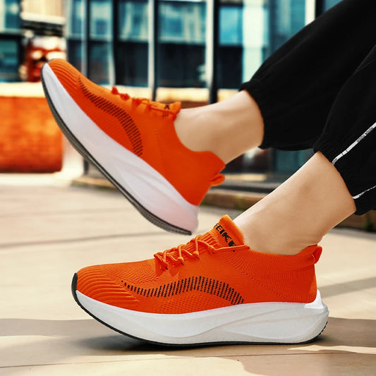 Unisex Orange Running Shoes Man Non-slip Light Men's Casual Sneakers Knit Breathable Man Trainers Large Size 46 tenis masculino
