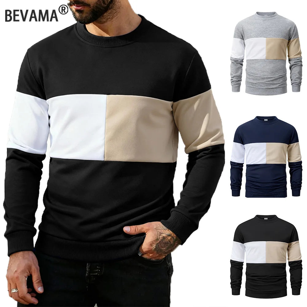 Men's Crew Neck Sweatshirts Patchwork Loose Sweatshirts  Spring Autumn Outdoor Jogging Tops Casual Daily Long Sleeve Pullover