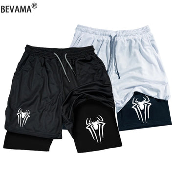 Men's Spider Printed Running Shorts Gym Fitness Sports Compression Shorts Workout Running Mesh 2 in 1 Sport Training Short Pants