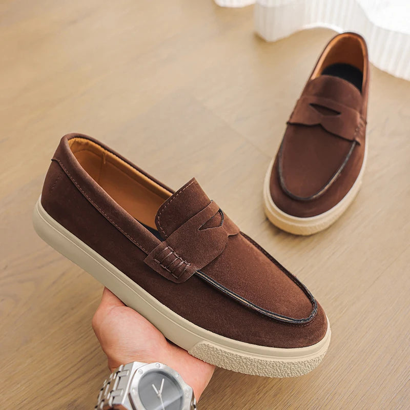 Autumn Brown Suede Loafers Man Comfortable Slip-On Moccasins for Men Light Low Cut Casual Shoes Men Driving Shoes zapatos hombre