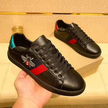 Fashion Brand Men's Bee Shoes Comfortable Black Embroidery Shoes Men High Quality Leather Casual Shoes for Men Skateboard Shoes