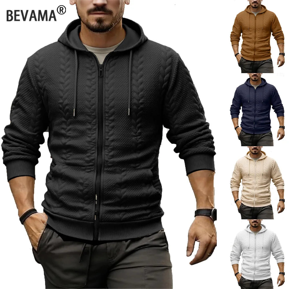 Autumn Men's Jackets Knitted Sweater Zipper Hoodie Jackets Long Sleeve Hooded Sweatshirts Mens Solid Color Jackets Outerwear