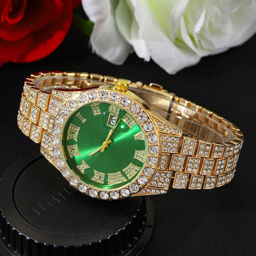 Hip Hop Fashion Watch for Men Full Diamond Around Luxury Quartz Mens Sports Watches Silver Gold