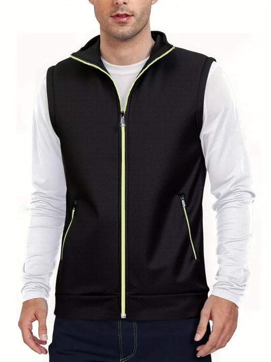 Autumn and Winter Fashion Men's Zipper Vest Jacket Casual Warm Standing Collar Sleeveless Coats Men Streetwear Jacket Vest Tops