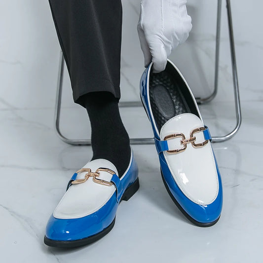 Luxury Metal Buckle Loafers Man Comfort Pointed Leather Shoes for Men Slip-On Business Dress Shoes Men Office Shoes Size 38-46