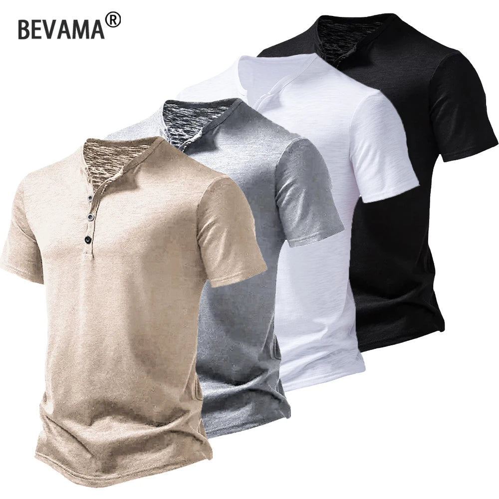 Men's Short Sleeve Henley Shirts Casual Slim Fit Basic Summer O-Neck T-Shirt Men Casual Solid Color T-Shirts Streetwear