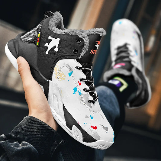 Winter Plush Warm Men Basketball Shoes Hot Sale Brand Men's Basketball Sneakers Anti-Slip Field Training High Top Sneaker Man