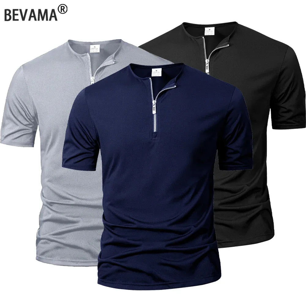 Summer Men's Short Sleeve Solid Color Zipper Collar Shirt Casual Sports T-Shirt Streetwear Daily Outdoor Activities Men's Top