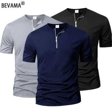 Summer Men's Short Sleeve Solid Color Zipper Collar Shirt Casual Sports T-Shirt Streetwear Daily Outdoor Activities Men's Top