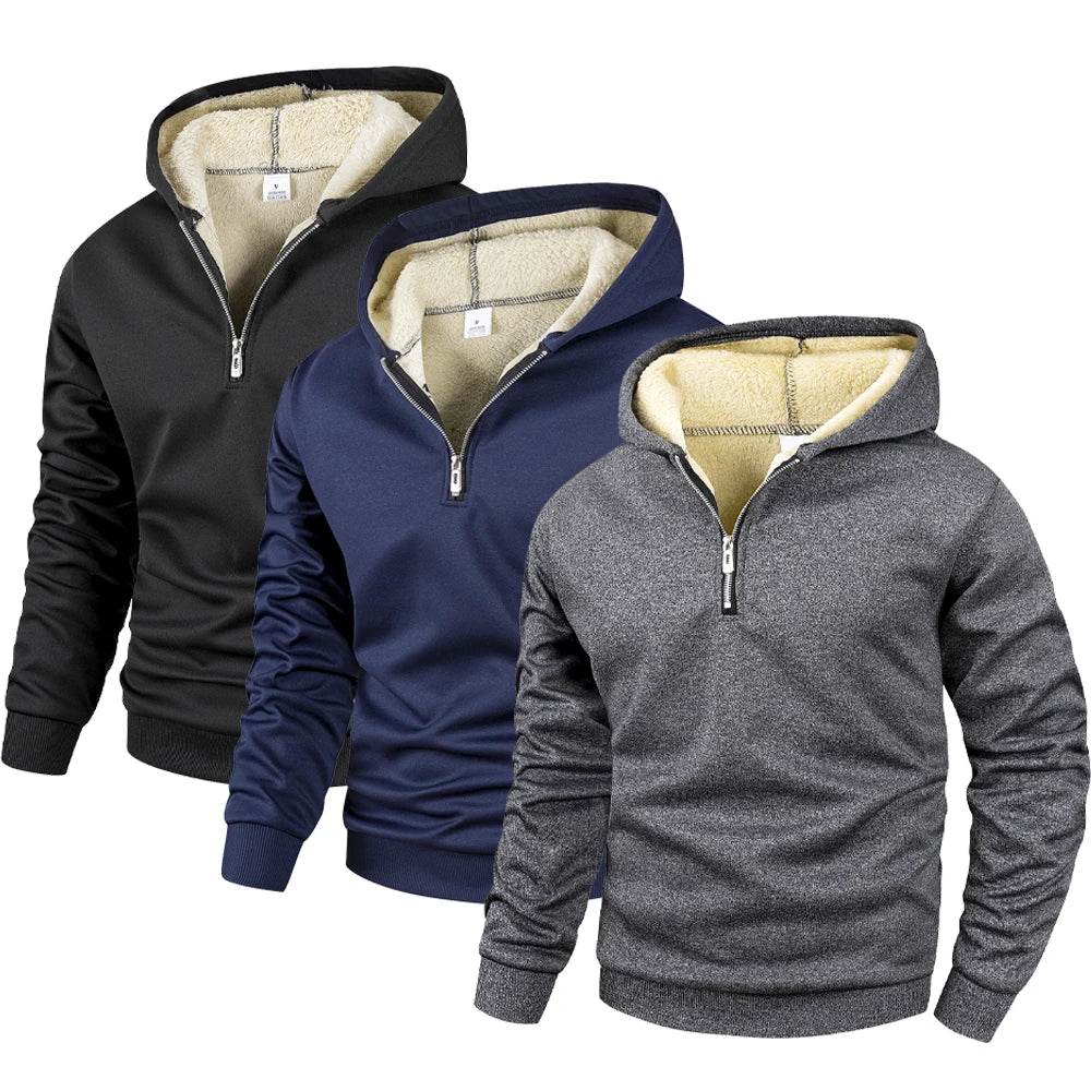 Warm Fleece Men's Sweatshirts Half Zipper Stand-up Collar Wool Jackets Autumn Winter Outdoor Hoodies Men's Pullover Coat
