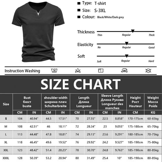 Men's T-shirt Summer Henley V-neck Short Sleeve Men Casual Slim Fit Basic Loose Fitness Sports Breathable Top