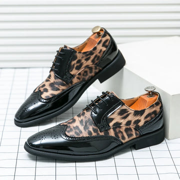 2025 Classic Leopard Dress Shoes Man Comfortable Pointed-Toe Leather Shoes for Men Plus Size 48 Lace-Up Luxury Man Oxford Shoes