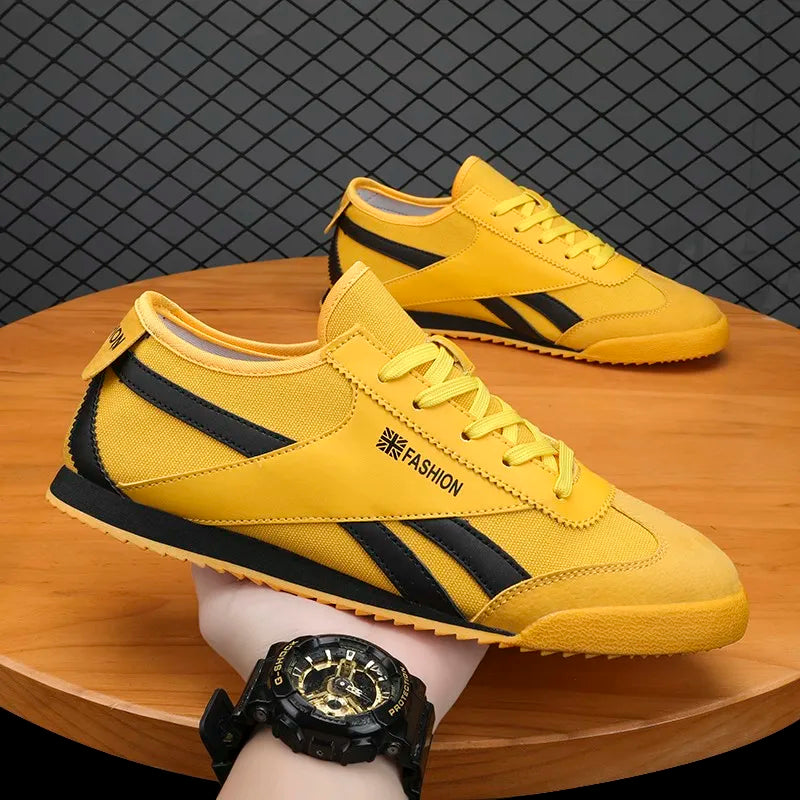 Classic Yellow Canvas Sneakers for Men Fashion Low Cut Flat Sports Shoes Men Comfortable Lightweight Outdoor Men's Running Shoes