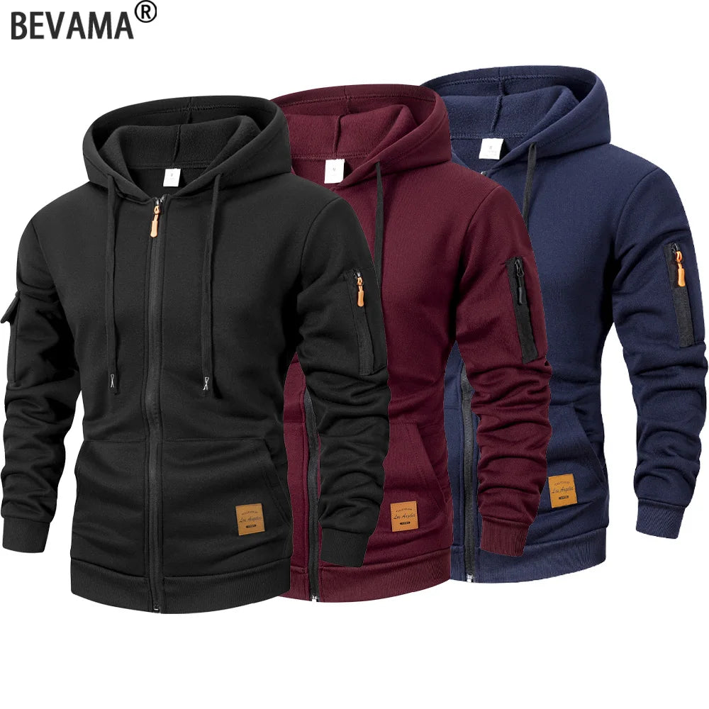 Autumn Men's Jacket Sweatshirts Casual Long Sleeve Zipper Closure with Hood Jacket Coat Slim Fit Male Jackets Streetwear