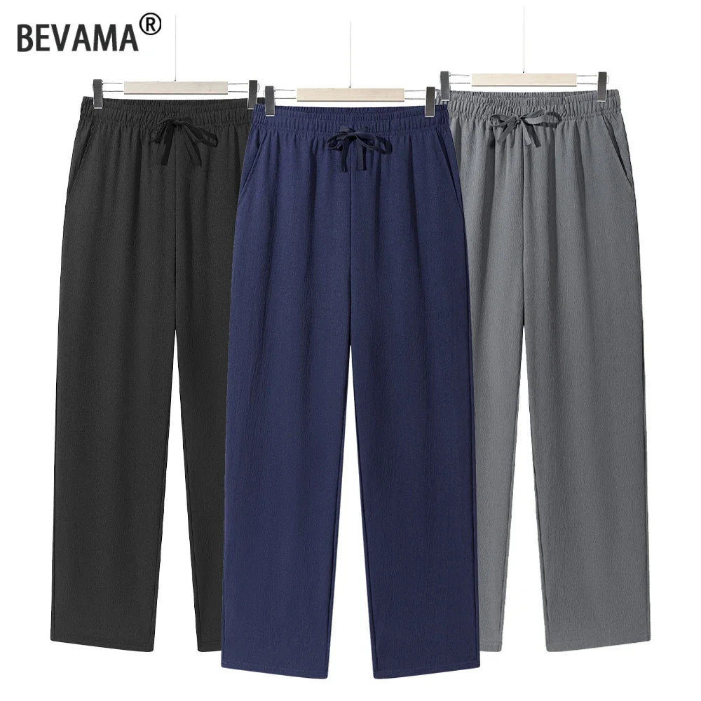 Summer Men's Straight Trousers Casual Solid Color Breathable Drawstring Long Pants Sweatpants Streetwear Men Baggy Pants