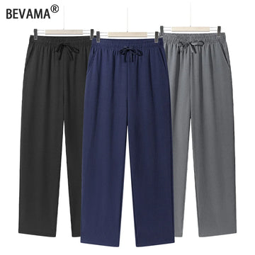 Summer Men's Straight Trousers Casual Solid Color Breathable Drawstring Long Pants Sweatpants Streetwear Men Baggy Pants
