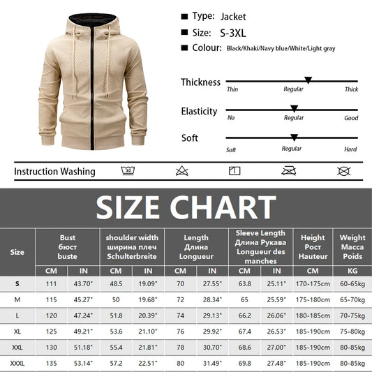Men's Zipper Hooded Sweatshirt  Autumn and Winter Outdoor Warm Jacket Coat Sportswear Men Slim Fit Casual Jacket Streetwear