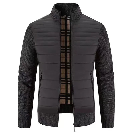 Thickened Fleece Men's Knitted Cardigan Sweater Slim Fit Stand Collar Jacket Korean Style Winter Casual Outerwear Coat