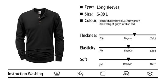 Men's Long Sleeve Henley Shirts Hoodie Thick 3-Button Autumn Casual Tops Solid Color Soft Basic Hoodies Tops 2025 Men Clothing