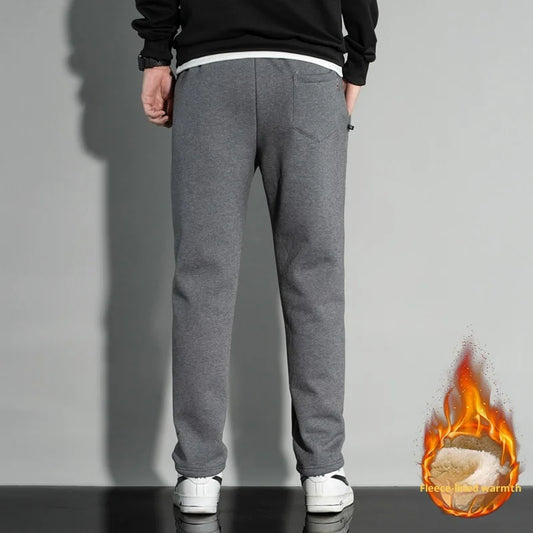 Men's Fleece-Lined Thickened Jogger Casual Pants with Lamb Wool Lining for Excellent Heat Retention, Gray Simple Style, Comfortable and Versatile, Suitable for Daily Outings and Home Relaxation, Offering Both Comfort and Styl