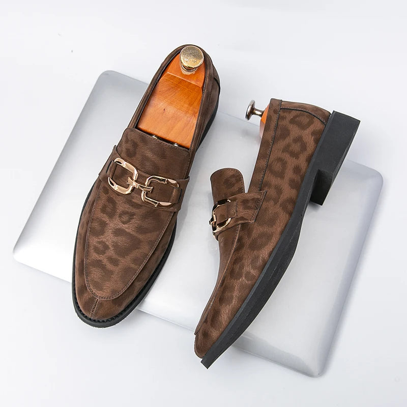 Luxury Leopard Print Dress Shoes Man Large Size 38-46 Pointed Business Leather Shoes Man Formal Shoes Comfort Men's Party Shoes