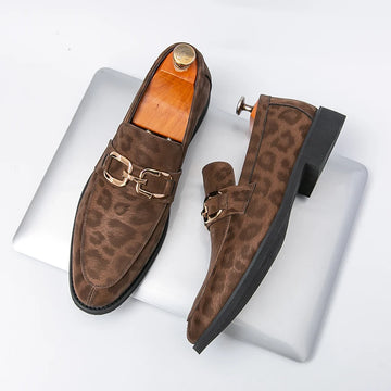 Luxury Leopard Print Dress Shoes Man Large Size 38-46 Pointed Business Leather Shoes Man Formal Shoes Comfort Men's Party Shoes
