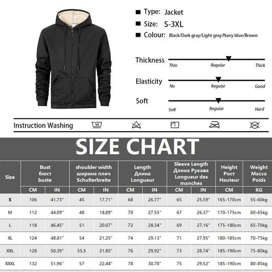 Winter Men's Zipper Hoodies Thicken Warm Jackets Long Sleeve Sweatshirts Casual Sports Fleece Black Coats Hooded Men Coat