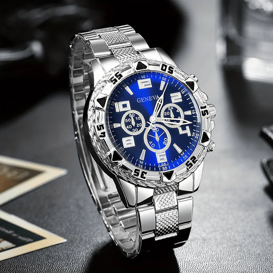 Classic Minimalist Men's Watch Decoration Set,Dial Stainless Steel Strap Men's Watch, Bracelet. Witness Your Every Happy Moment.