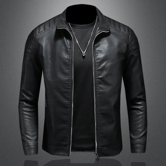 Slim Fit Motorcycle Jacket Men's Stand Collar Leather Coat Stylish Autumn Winter New Korean Version Attractive Men's Clothing
