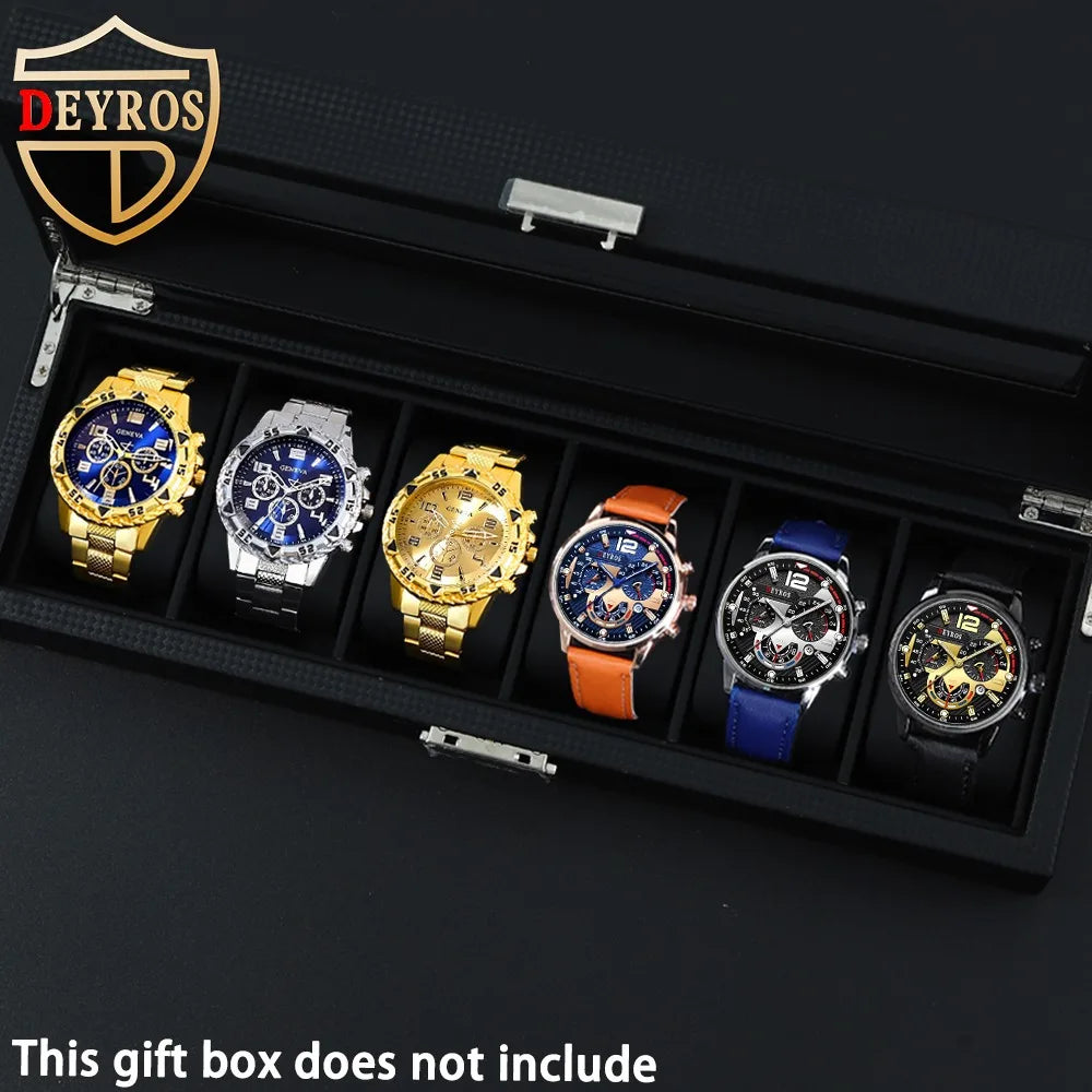 6Pcs/set Fashion Mens Classic Quartz Watch Men Analog Multi Color Style Combination Wristwatch MenCasual Business Mens Clock set
