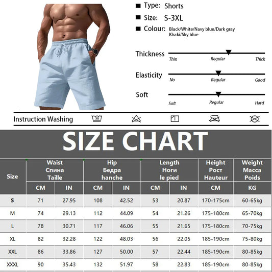Summer Men's Breathable Beach Shorts Draw Rope Elastic Waist Straight Leg Shorts Male Solid Color Lightweight Casual Shorts