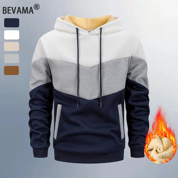 Men's Hooded Sweatshirt Patchwork Fleece Thicken Warm Hoodies Streetwear Autumn Winter Casual Sportswear Outwear Male Clothing