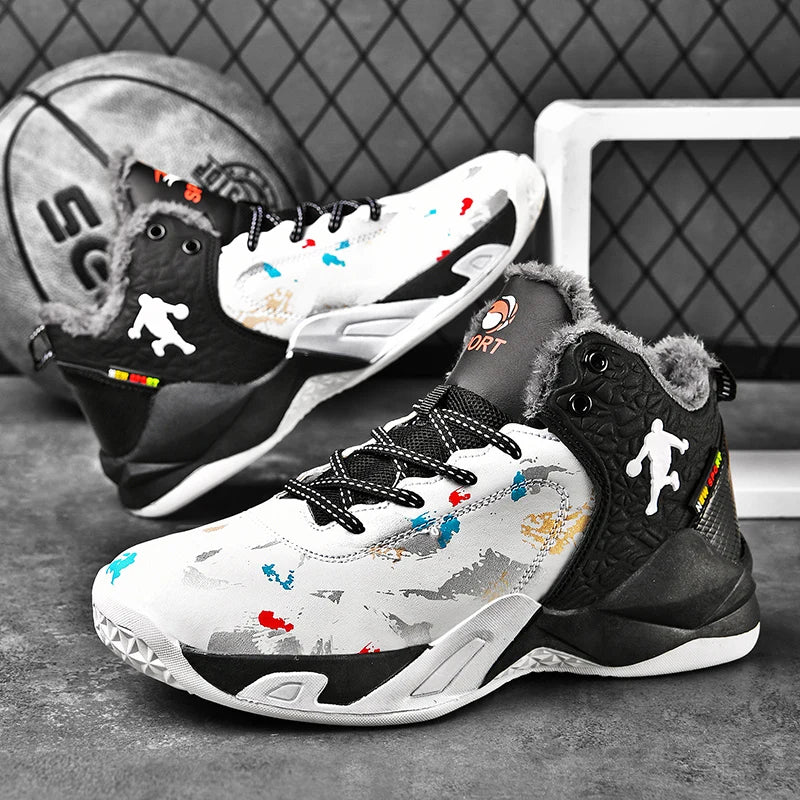 Winter Plush Warm Men Basketball Shoes Hot Sale Brand Men's Basketball Sneakers Anti-Slip Field Training High Top Sneaker Man