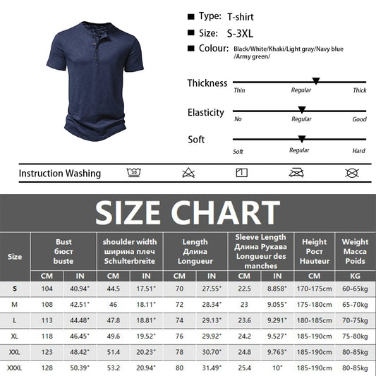 Men's Short Sleeve Henley Shirts Casual Slim Fit Basic Summer O-Neck T-Shirt Men Casual Solid Color T-Shirts Streetwear