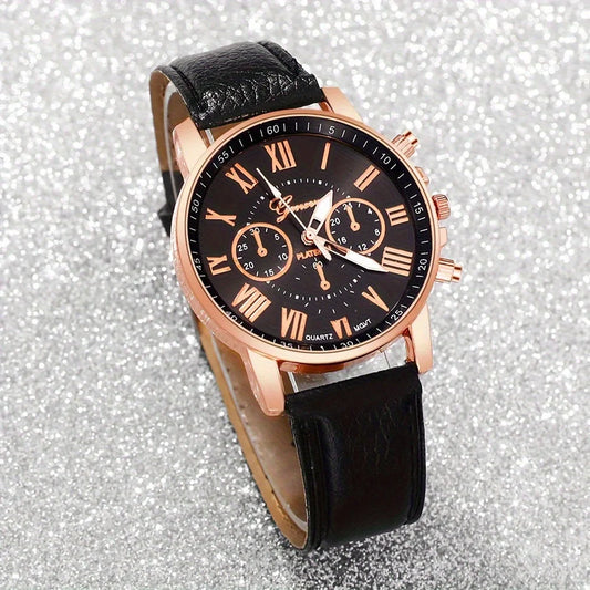 [Elegant Roman Quartz Watch] 2pcs Elegant Roman Quartz Women's Watches - Fashionable Round Dial with Strap, Perfect Gift Idea