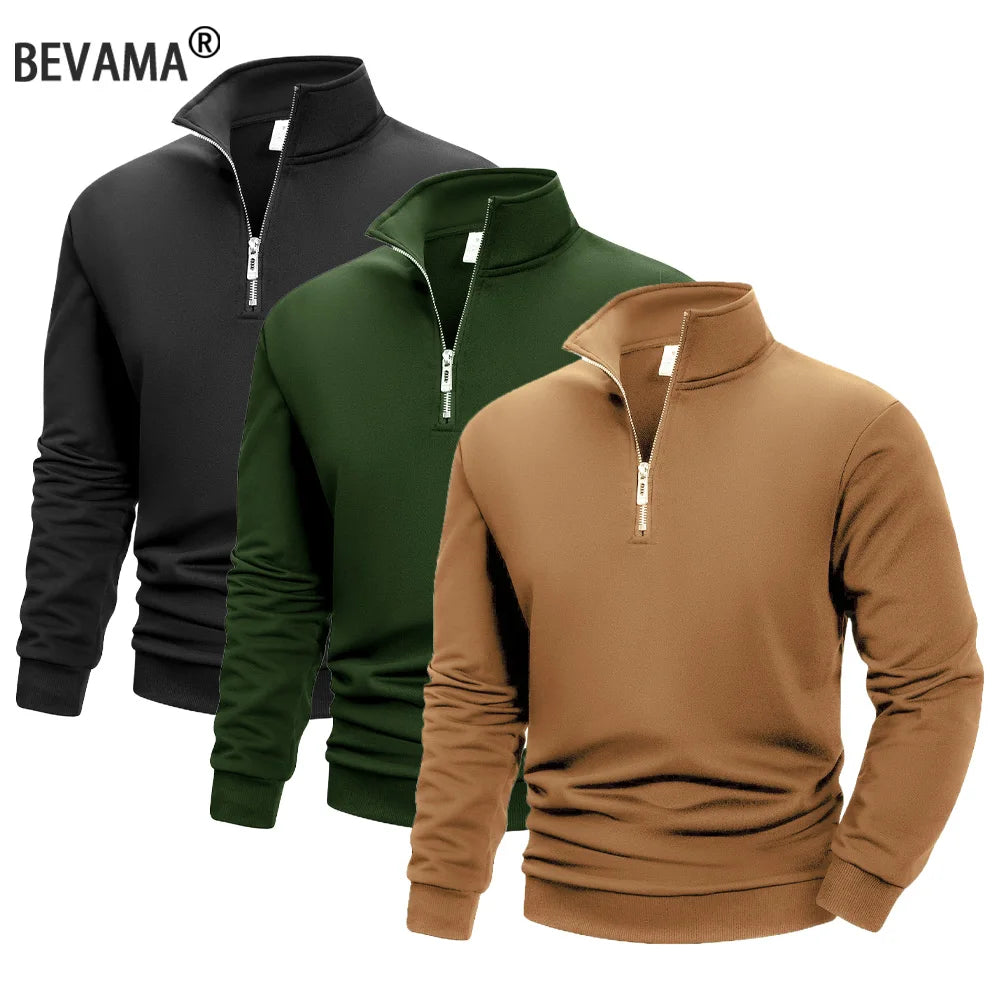 Autumn Men's Sweatwear Quarter Zip Up Sweatshirts Base Sweater Long Pullover Men's Outdoor Mock Neck Tops Streetwear