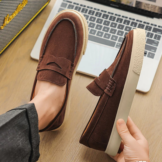 Autumn Brown Suede Loafers Man Comfortable Slip-On Moccasins for Men Light Low Cut Casual Shoes Men Driving Shoes zapatos hombre