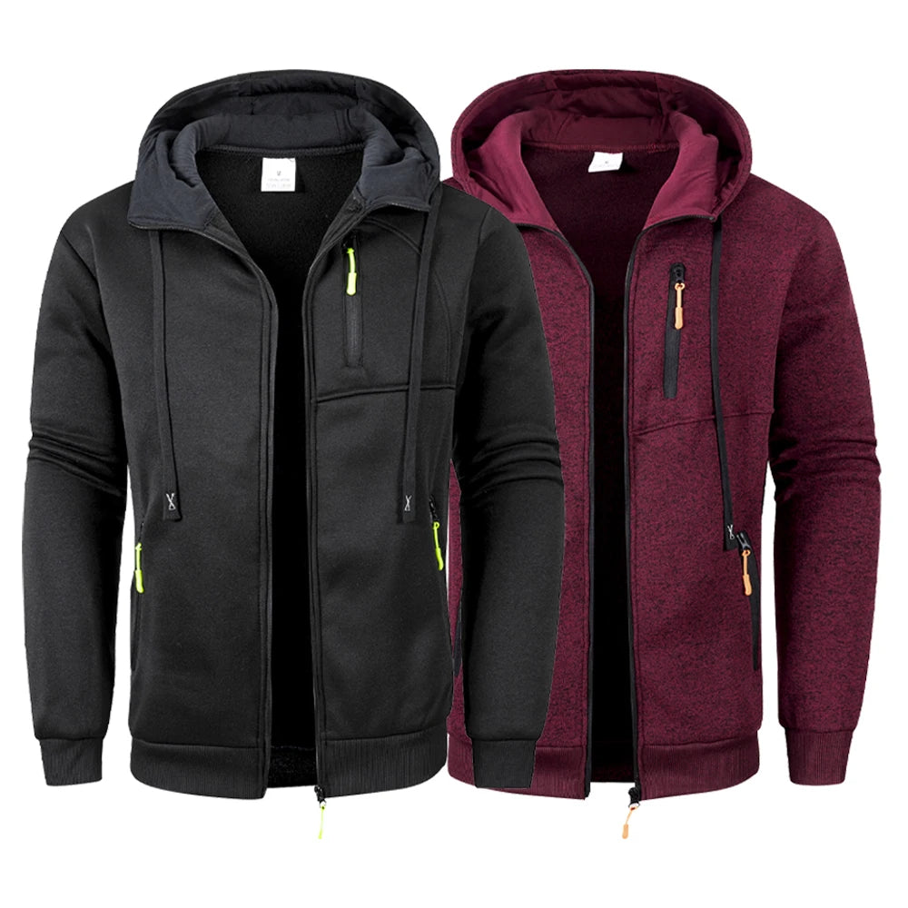 Men's Long Sleeve Sweatshirts for Men Zipper Hooded Oversize Warm Hooded Jacket Coat Outdoor Tracksuit Men