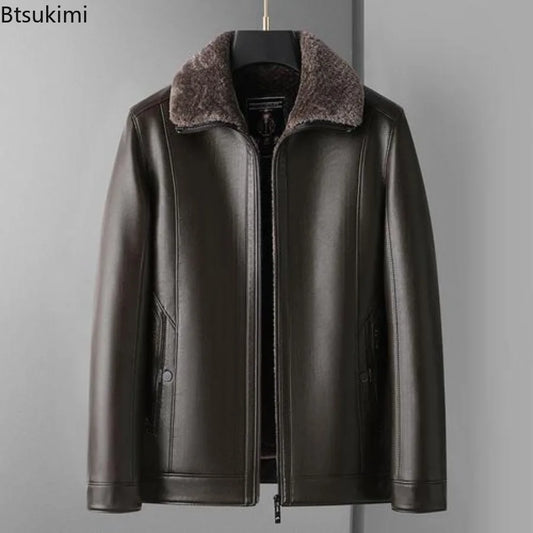 Men's Leather Jackets Autumn Winter Fleece Warm Motorcycle Coats Fashion Business Casual PU Leather Jackets Men Slim Outerwear
