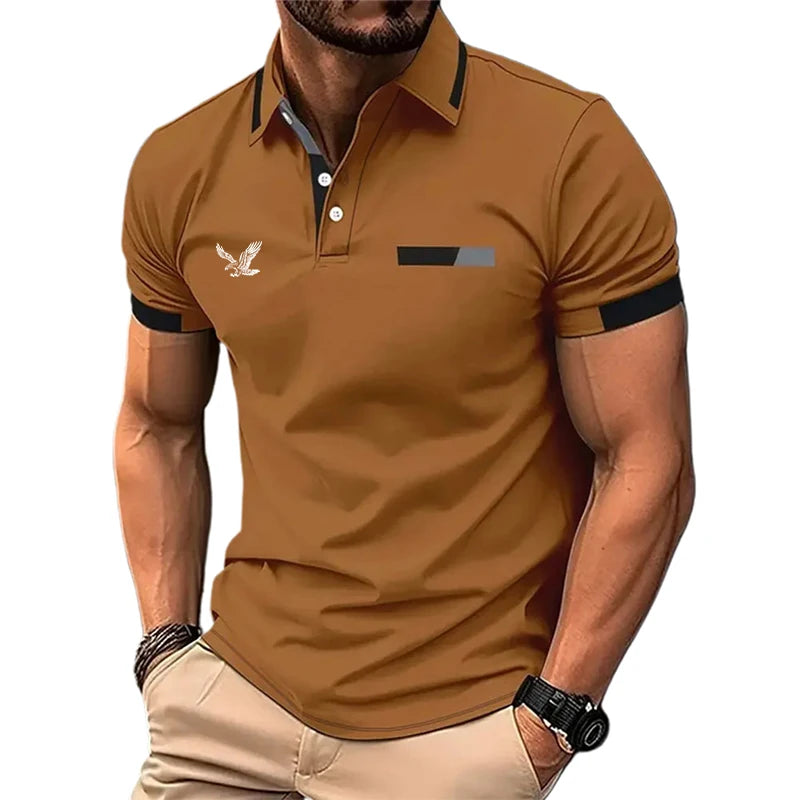 Men's Golf Shirt Golf Polo Work Casual Lapel Short Sleeve Basic Modern Color Block Patchwork Spring & Summer Regular Fit