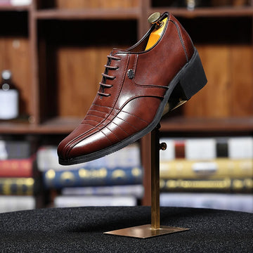 Luxury Men's High Heel Shoes Brown Lace-Up Man Wedding Shoes Comfort Pointed Toe Dress Shoes Men Leather Oxford chaussure homme